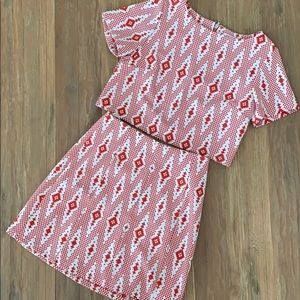 Red Crop Top Shirt & Skirt Two-Piece Set Sz Small